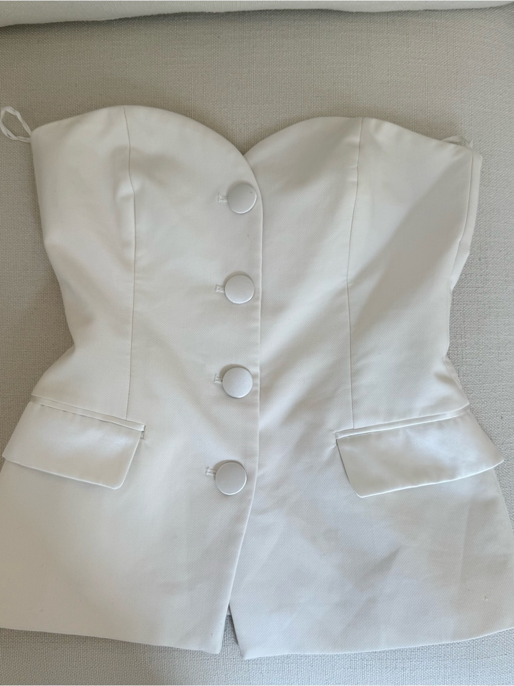 Zara Strapless White Button-Front Bustier Dress